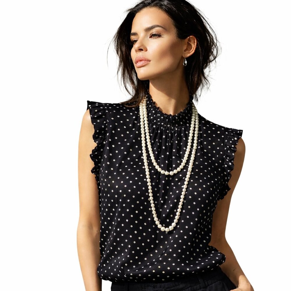 Who What Wear sheer polka dot sleeveless blouse